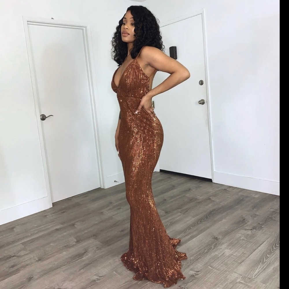 Brown sequence Long Dress